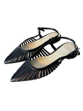 NINE WEST New Duria Flats Sling Back Sandals Pointy Toe Strappy Buckle Black 8